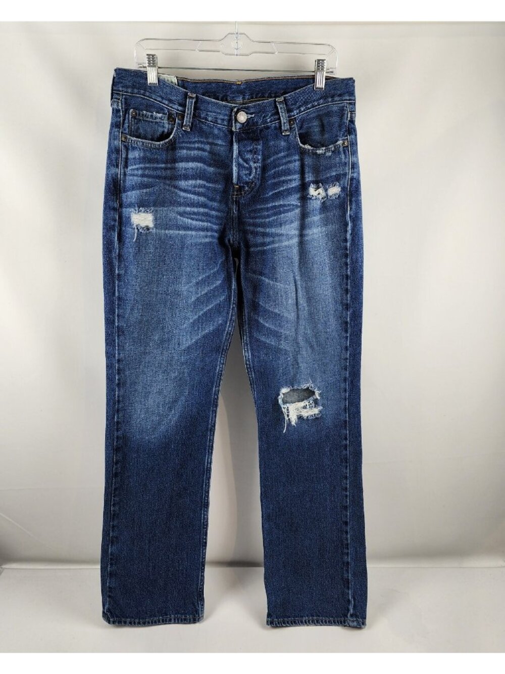 Hollister Jeans Men 34x33 Blue The Hollister Boot Button Fly Distress Dark Wash